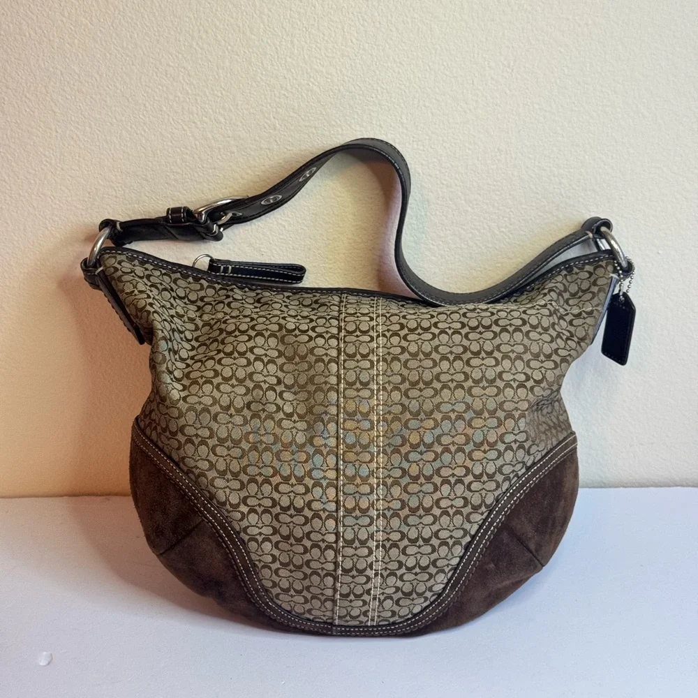 Coach Y2K Micro C Signature Monogram Brown Hobo Shoulder Bag